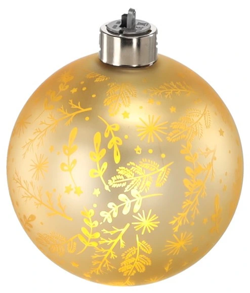 Ялинкова скляна кулька Chomik золотиста з LED підсвіткою 10 см, гілка