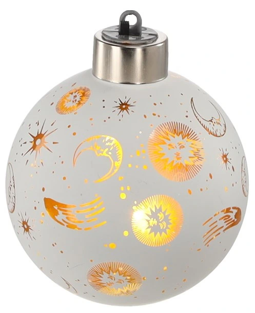 Ялинкова скляна кулька Chomik біла з LED підсвіткою 8 см, місяць