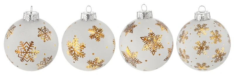 Ялинкова скляна кулька Chomik біла з LED підсвіткою 8 см, візерунок в асортименті