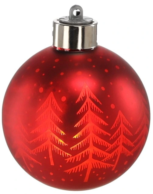 Ялинкова скляна кулька Chomik червона з LED підсвіткою 8 см, ялинки