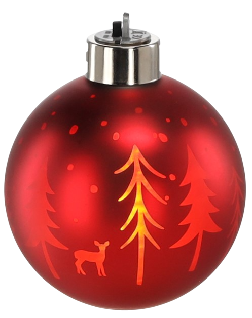 Ялинкова скляна кулька Chomik червона з LED підсвіткою 8 см, олені