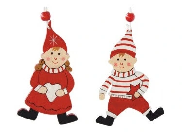 Підвіска новорічна "Діти" Chomik комплект 2 шт, 10 см, дерево червоно-білий — Chomik
