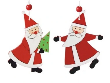 Підвіска новорічна "Санта" Chomik комплект 2 шт, 10 см, дерево червоно-білий