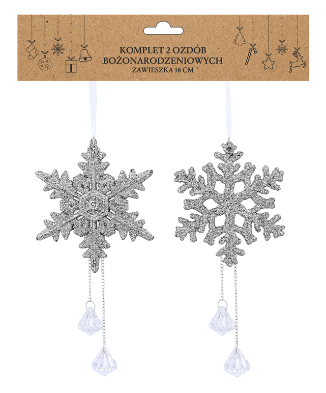 Прикраса-підвіска з кристалами "Сніжинки" Chomik, комплект 2 шт, 18 см, срібний — Chomik