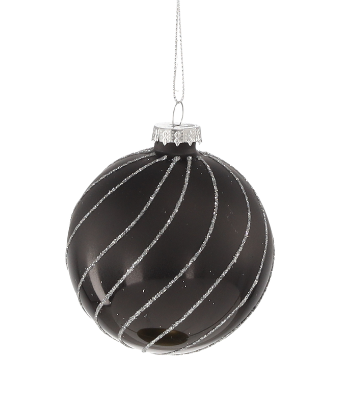 Ялинкова скляна кулька "Chomik" Ø 8 см, орнамент вертикальний, чорна — Chomik