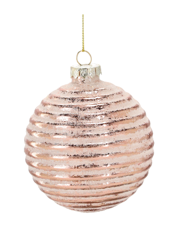 Ялинкова скляна кулька "Chomik" Ø 8 см, рельєф горизонтальний, рожево-золотава — Chomik