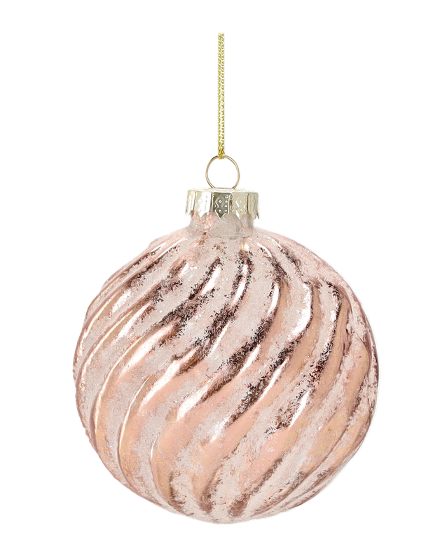 Ялинкова скляна кулька "Chomik" Ø 8 см, рельєф хвилястий, рожево-золотава