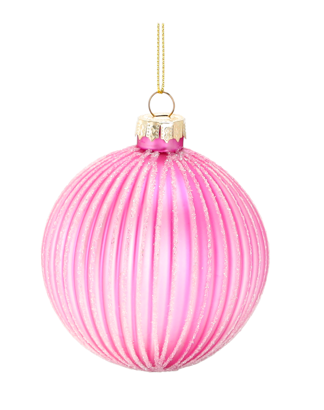 Ялинкова скляна кулька "Chomik" Ø 8 см, рельєфна рожева — Chomik