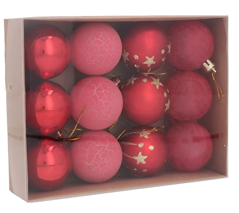 Ялинкові пластикові кульки Chomik комплект 12 шт, Ø 5см, червоні