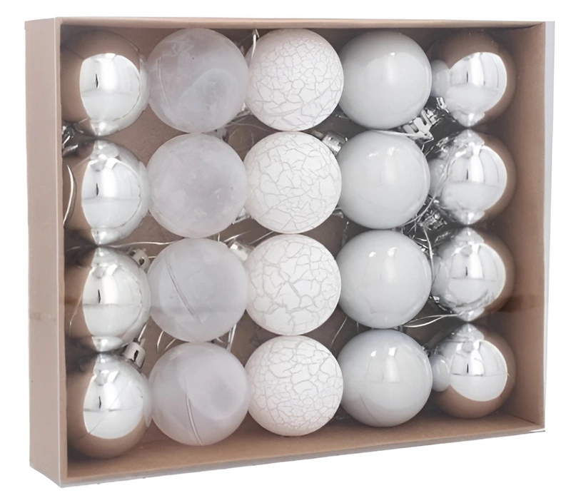 Ялинкові пластикові кульки Chomik комплект 20 шт, Ø 4см, сріблясті