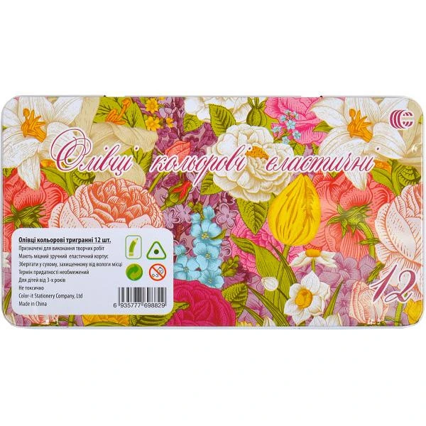 Олівець 12 кольорів CRМ555-12 Metal elastico "С"  Квіти — COLOR-IT