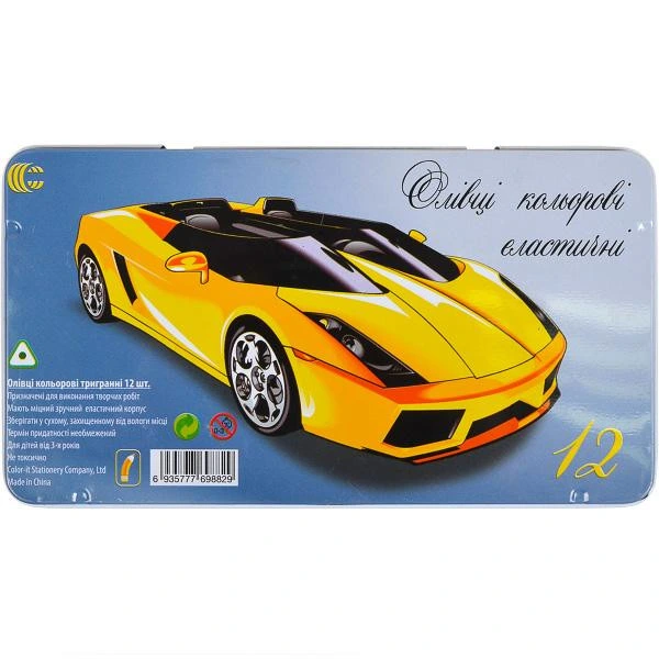 Олівець 12 кольорів CRМ555-12 Metal elastico "С"  Машинка — COLOR-IT