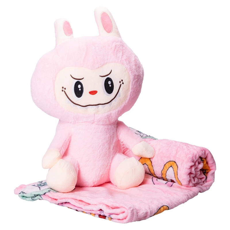 М'яка іграшка-плед, подушка 3 в 1 Лабубу 50 см Рожевий ТМ COLORFUL HOME LAB2P