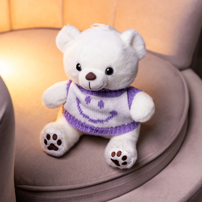 М'яка іграшка-брелок Ведмедик у фіолетовому светрі 20 см плюшевий ведмедик 509-28WV
