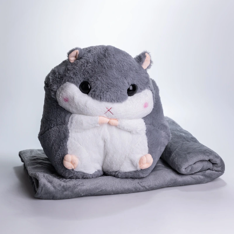 М'яка іграшка-подушка з пледом Хом'як 110×160 (см) плюшевий дитячий плед 3в1 Сірий 7090G