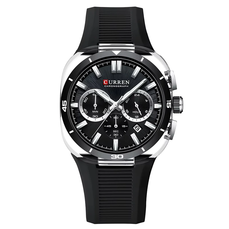 Чоловічий наручний годинник Curren 8502 Black-Silver у класичному стилі — Curren