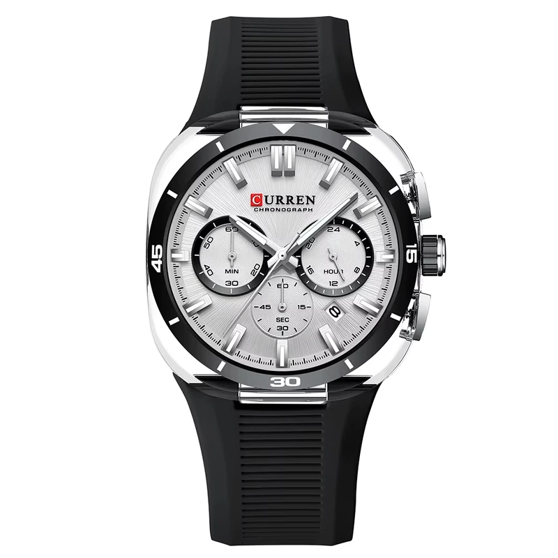 Чоловічий наручний годинник Curren 8502 Black-Silver-White у класичному стилі — Curren