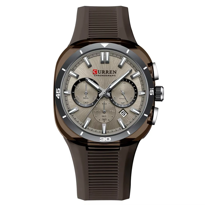 Чоловічий наручний годинник Curren 8502 Brown з коричневим ремінцем та класичним циферблатом — Curren