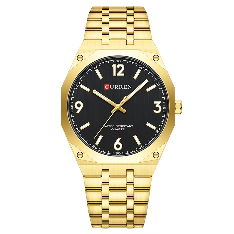 Чоловічий наручний годинник Curren 8504 Gold-Black у класичному стилі з золотистим корпусом — Curren