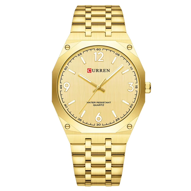 Чоловічий наручний годинник Curren 8504 Gold у золотистому корпусі з класичним дизайном — Curren