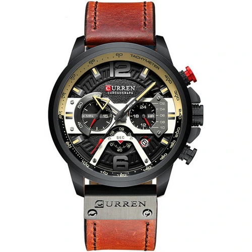 Чоловічий годинник Curren 8329 Black-Brown з хронографом та шкіряним ремінцем — Curren