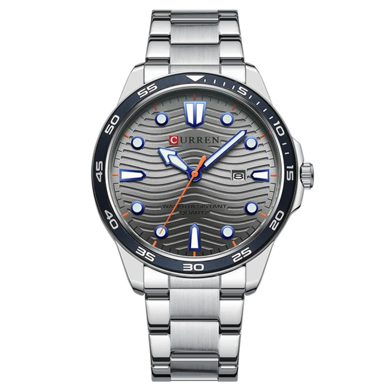 Чоловічий класичний годинник Curren 8426 Silver-Grey зі сріблястим металевим браслетом та датою — Curren