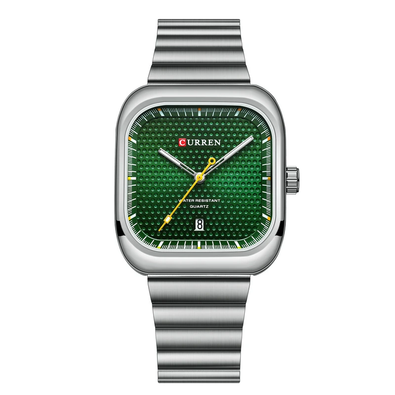 Чоловічий годинник Curren 8460 Silver-Green з зеленим циферблатом та сталевим браслетом — Curren