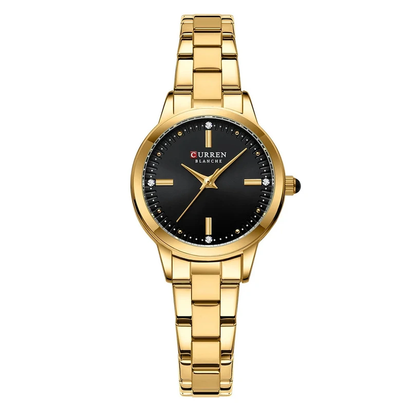 Жіночий наручний годинник Curren 9094 Gold-Black у класичному стилі з металевим браслетом — Curren
