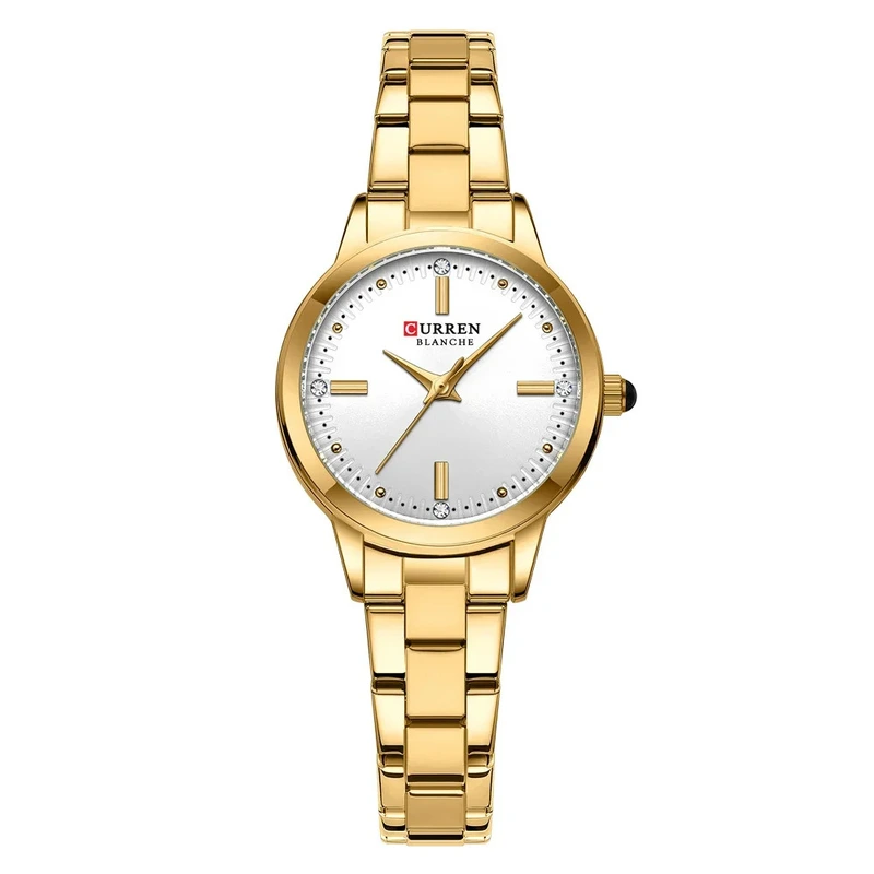 Жіночий годинник Curren 9094 Gold-White з золотистим браслетом та мінеральним склом — Curren