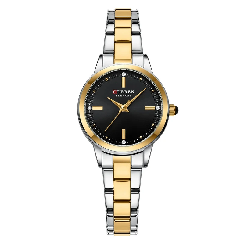 Жіночий годинник Curren 9094 Silver-Gold-Black з мінеральним склом та сталевим браслетом — Curren