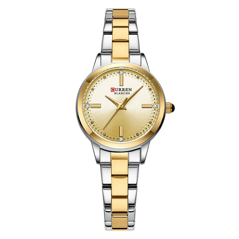 Жіночий годинник Curren 9094 Silver-Gold-White зі сталевим браслетом та мінеральним склом — Curren