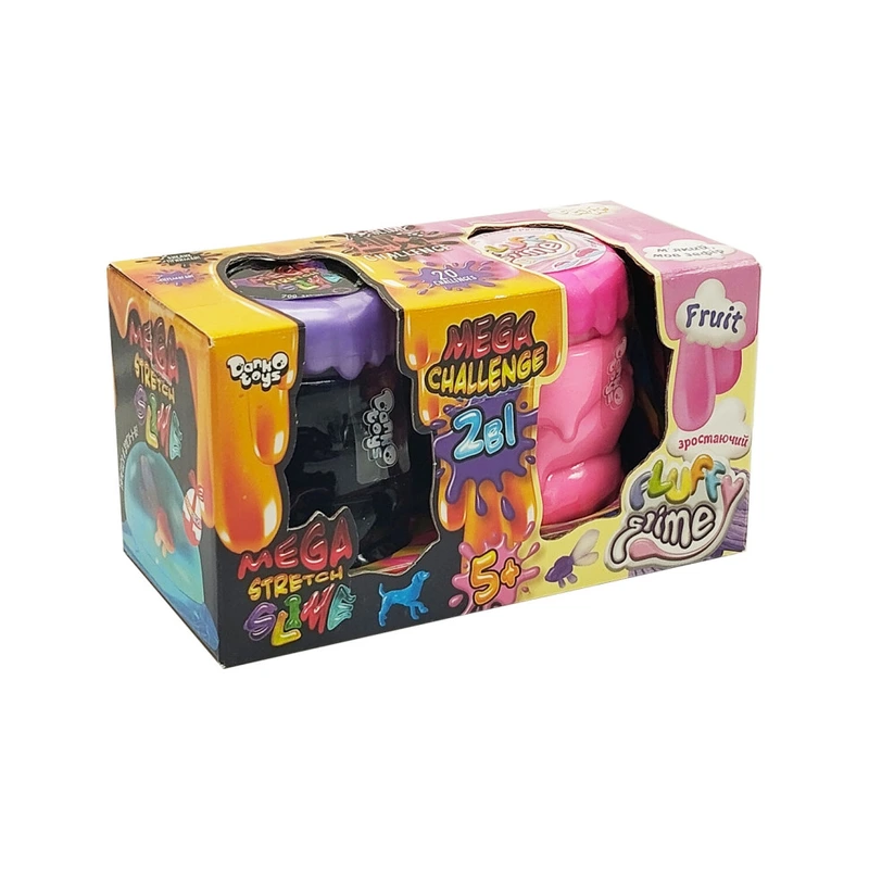 В'язка маса 2 в 1 "Mega Stretch Slime" та "Fluffy Slime" FLS-03-01U Блакитний-рожевий — Danko Toys