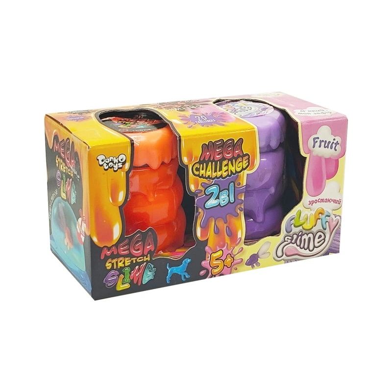 В'язка маса 2 в 1 "Mega Stretch Slime" та "Fluffy Slime" FLS-03-01U Помаранчевий-фіолетовий