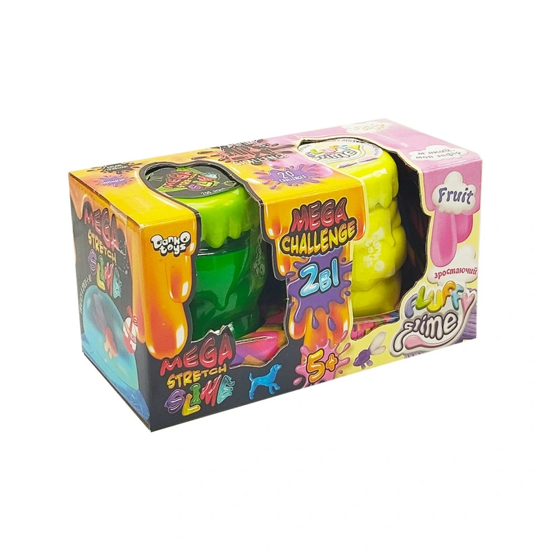 В'язка маса 2 в 1 "Mega Stretch Slime" та "Fluffy Slime" FLS-03-01U Жовтий-зелений — Danko Toys