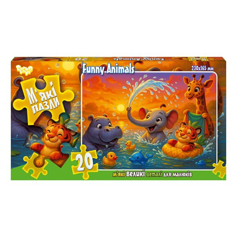 Дитячі м'які пазли "Funny Animals" S20-10-13, 20 елементів — Danko Toys