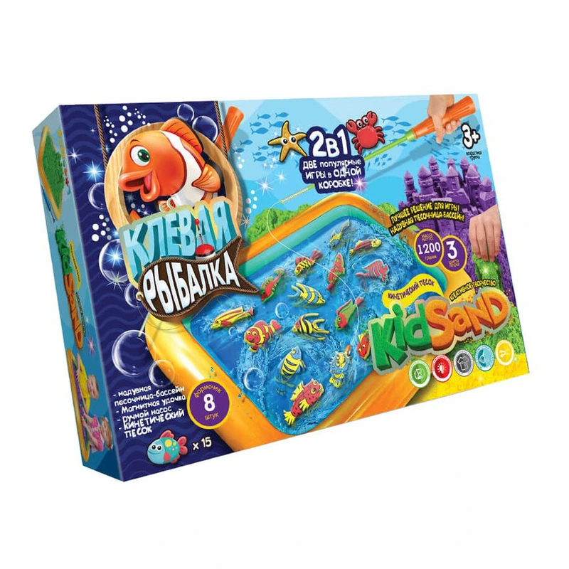 Набір креативної творчості "Кінетичний пісок: Кльова риболовля" KIDSAND KRKS-01-01U 2в1 — Danko Toys