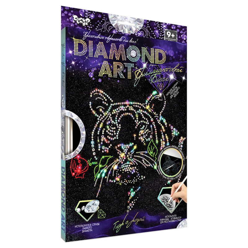 Комплект креативної творчості "DIAMOND ART" DAR-01, 10 видів  Тигр з трояндою — Danko Toys