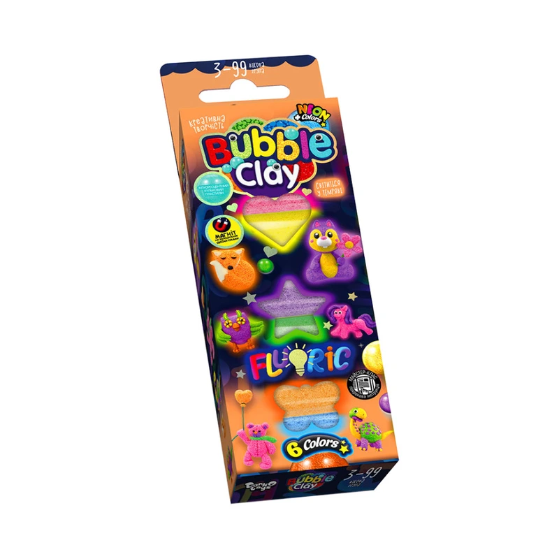 Набір для творчості "BUBBLE CLAY "FLUORIC" BBC-FL-6-01U Укр  BBC-FL-6-02U — Danko Toys