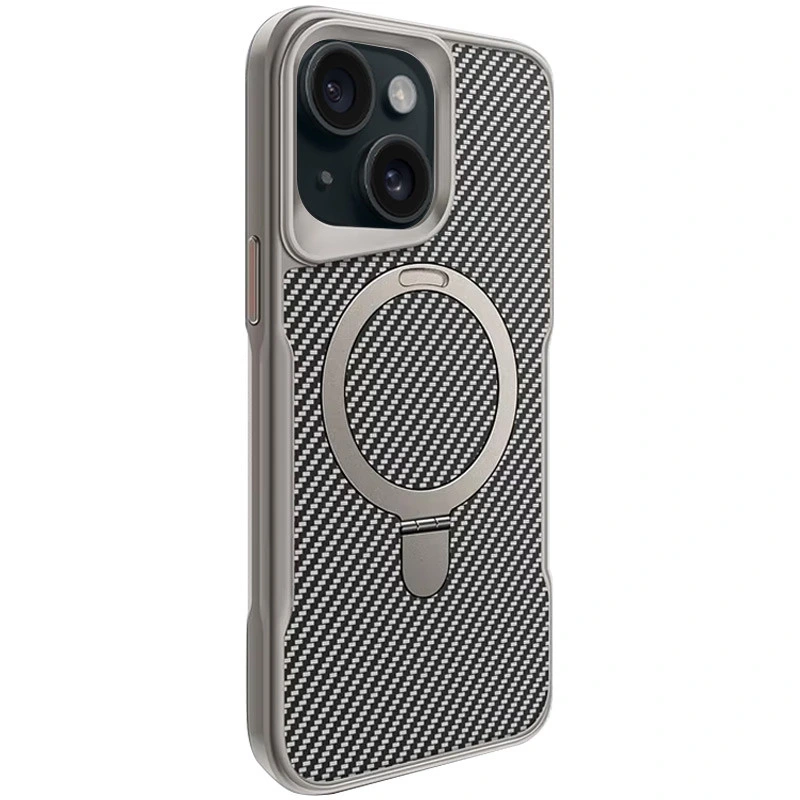 TPU+PC чохол Metal Buttons with MagSafe Carbon Ring для Apple iPhone 15 (6.1") Сірий