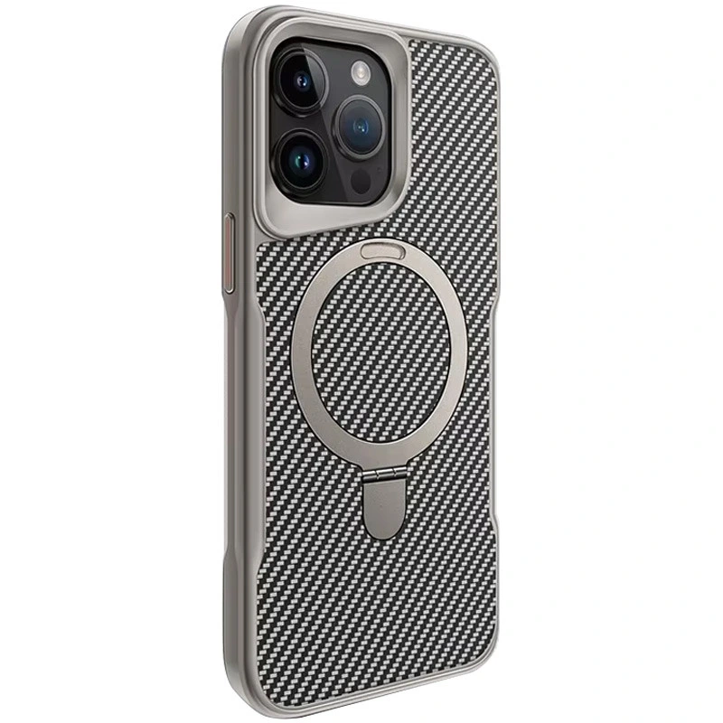 TPU+PC чохол Metal Buttons with MagSafe Carbon Ring для Apple iPhone 15 Pro (6.1") Золотий