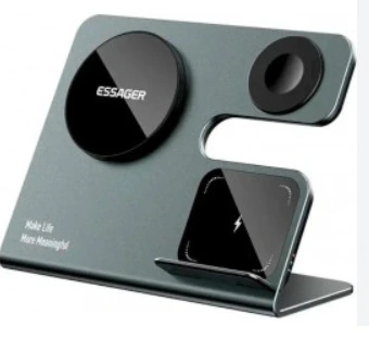 Бездротовий мультизарядний пристрій Essager  Ruicheng desktop magnetic suction 15W (3 in 1)  black