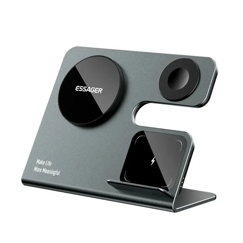 Бездротовий мультизарядний пристрій Essager  Ruicheng desktop magnetic suction 15W (3 in 1)  black — ESSAGER