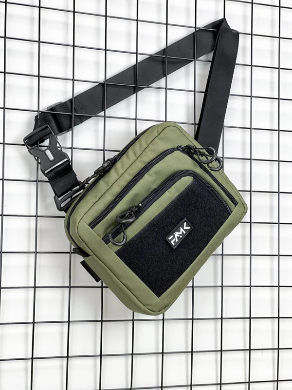Сумка трансформер 3в1 (сумка через плече, нагрудна - слінг, бананка) для чоловіків та жінок, Хакі, 14 х 18 х 5,5 см — FAMK