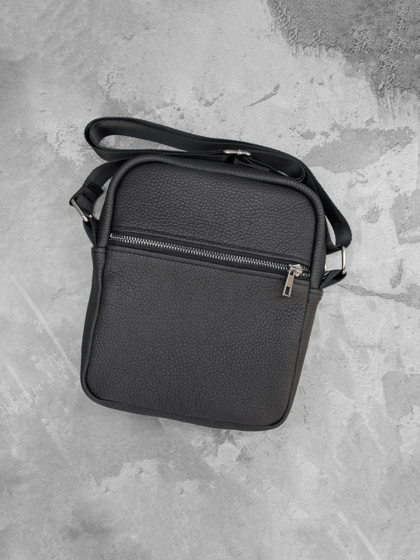 Чоловіча сумка месенджер (через плече) з натуральної шкіри, Чорний