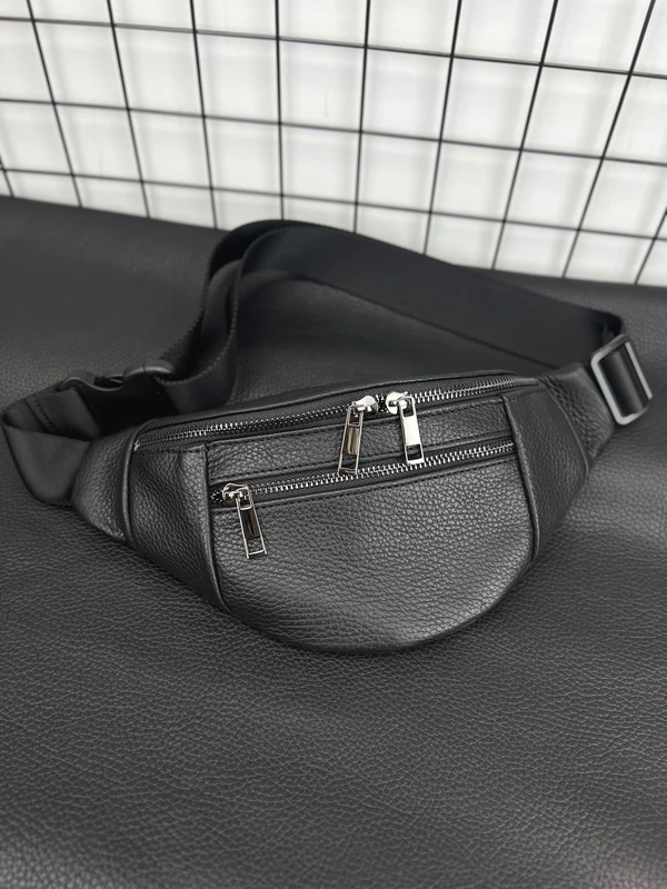 Сумка на пояс (бананка) з натуральної шкіри для чоловіків та жінок , Чорний