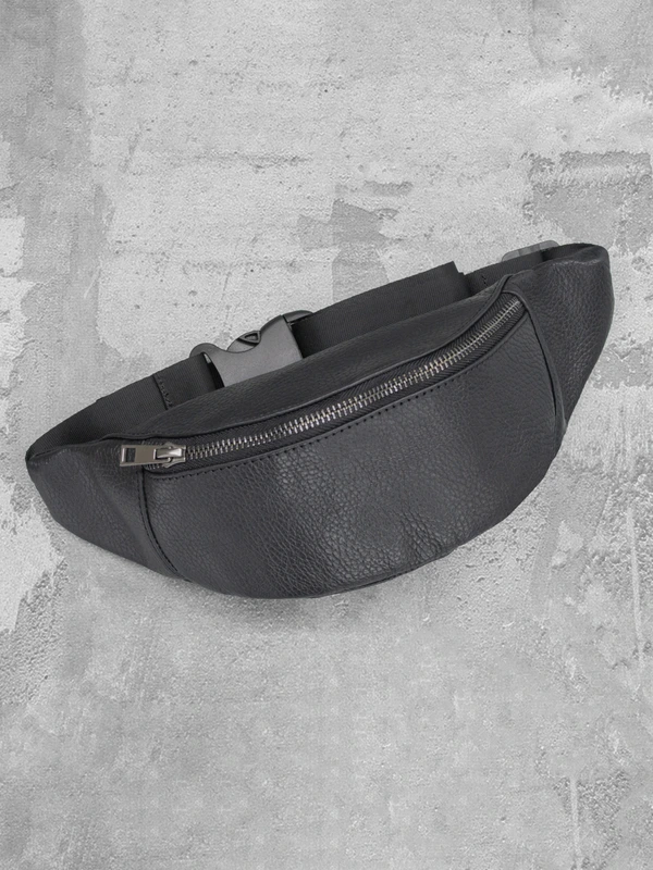 Сумка на пояс (бананка) чорна з натуральної шкіри з одним відділенням для чоловіків та жінок , Чорний