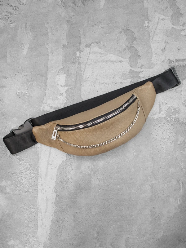Жіноча сумка на пояс (бананка) з натуральної шкіри, Бежевий