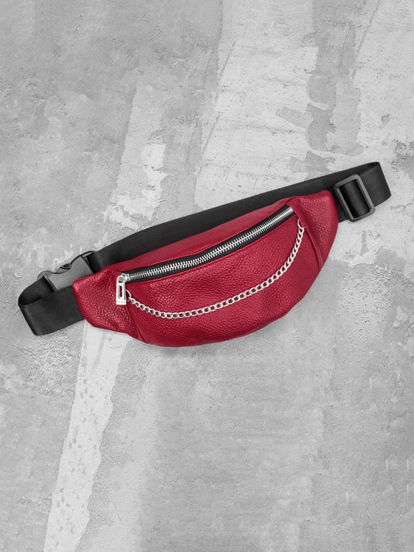 Жіноча сумка на пояс (бананка) з натуральної шкіри, Червоний