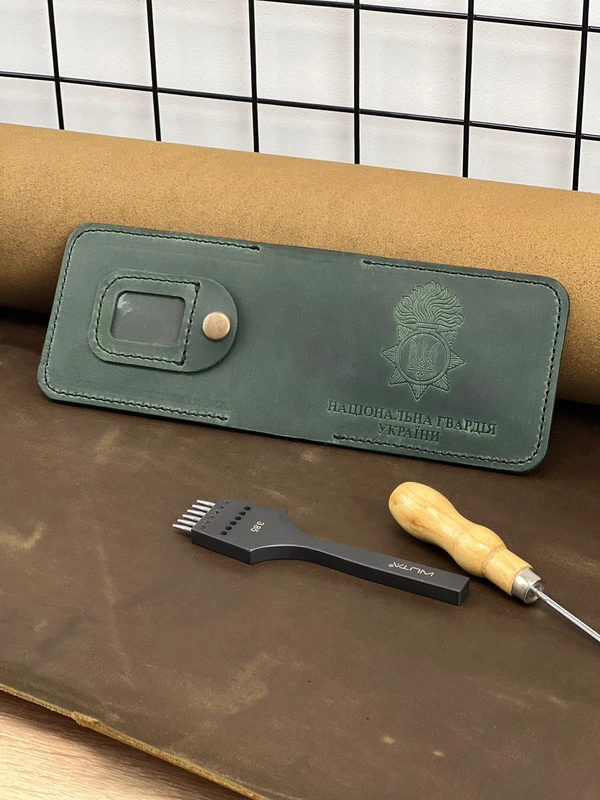 Обкладинка на посвідчення Національної Гвардії України із натуральної шкіри "Crazy Hors", Зелений — FAMK