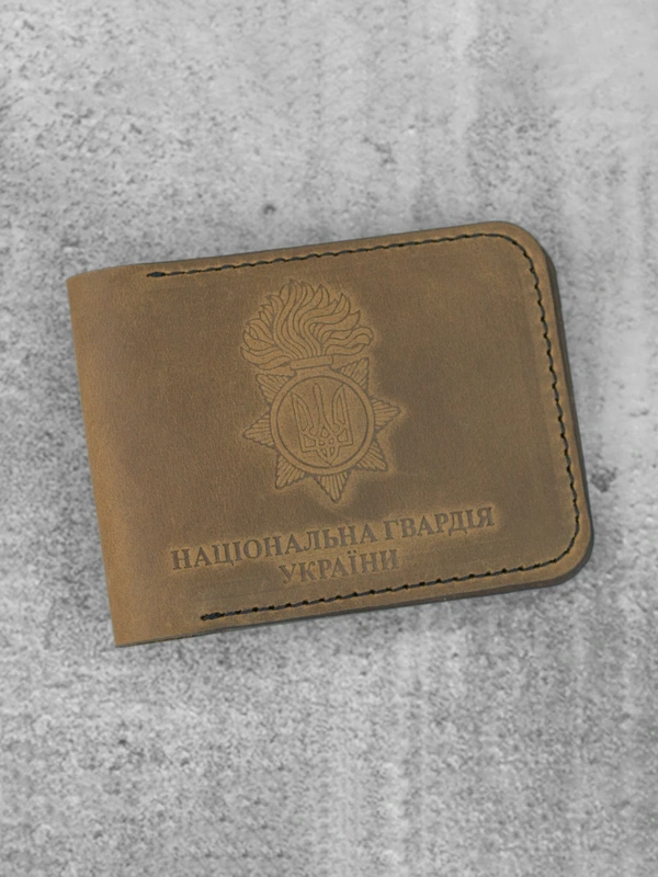 Обкладинка на посвідчення Національної Гвардії України із натуральної шкіри "Crazy Hors", Оливковий — FAMK